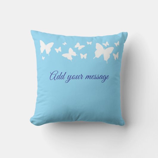 White and Blue Butterfly Personalised Cushion Gift Kussen (Voorkant)