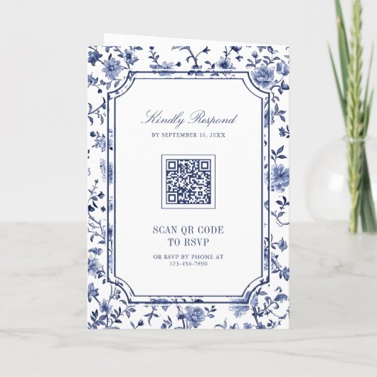 White and Blue Chinoiserie Crest QR Code Wedding (Achterkant)