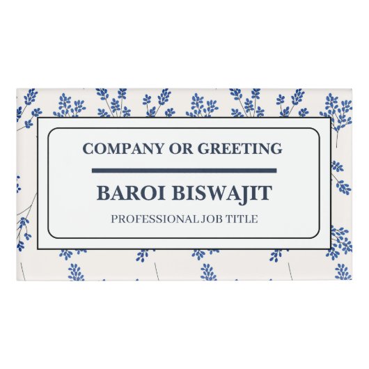 White And Blue Floral Name Tag (Voorkant)