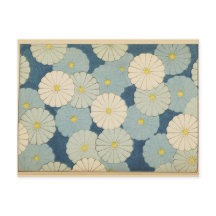 White and blue Japanese flower design postcard