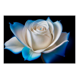 White and Blue Rose Perfect Poster