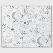 White and Blue Starry Moon Pattern Cadeaupapier (Vlak)