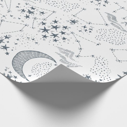 White and Blue Starry Moon Pattern Cadeaupapier (Hoek)