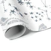 White and Blue Starry Moon Pattern Cadeaupapier (Rol Hoek)