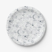 White and Blue Starry Moon Pattern Papieren Bordje (Voorkant)