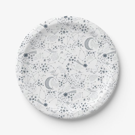 White and Blue Starry Moon Pattern Papieren Bordje (Voorkant)