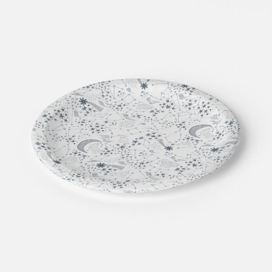 White and Blue Starry Moon Pattern Papieren Bordje (Gekanteld)