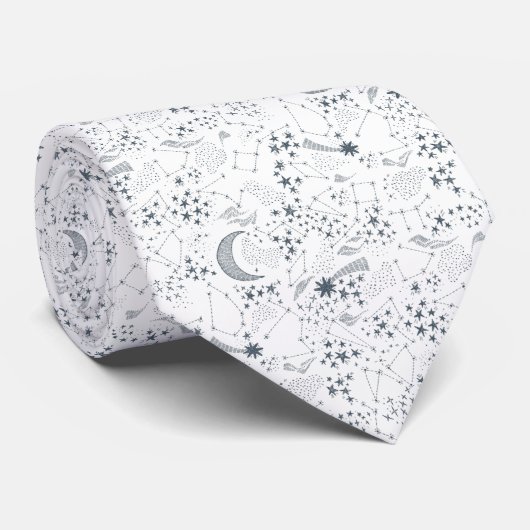 White and Blue Starry Moon Pattern Stropdas (Opgerold)