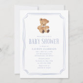 White and Blue Teddy Bear Baby Shower Invitation Aankondiging (Voorkant)