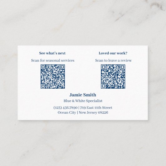 White and Blue - Thank You, Offer & Review Prompt Visitekaartje (Achterkant)