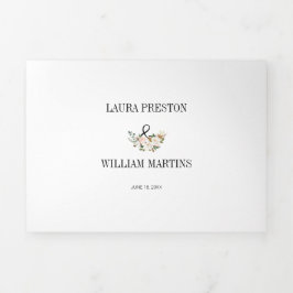 White and Blush Pink Magnolia Floral Weduwfoto Drieluik Uitnodiging