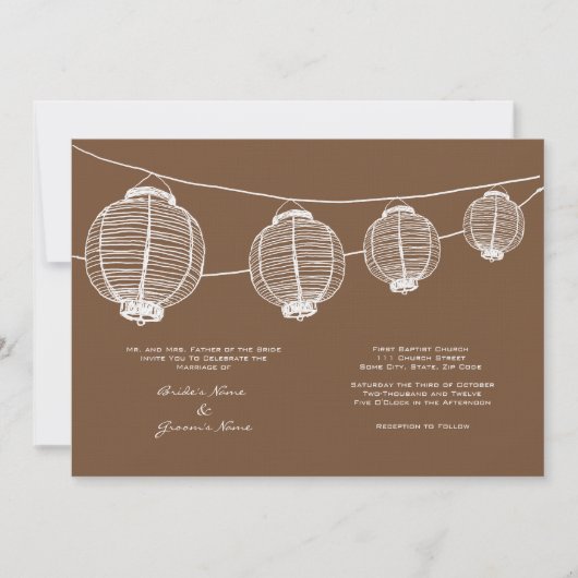 White and Brown Lantern Wedding Invitation Kaart (Voorkant)