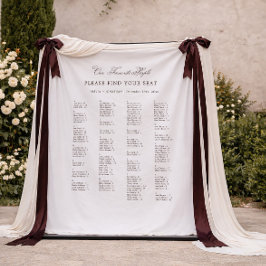 White and Brown Wedding Seating Chart Fabric Wandkleed