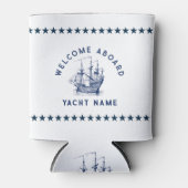 White and Dark Blue Nautical Vintage Boat Blikjeskoeler (Voorkant)