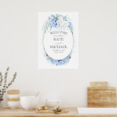 White and Dusty Blue Floral Wedding Welcome Poster (Keuken)