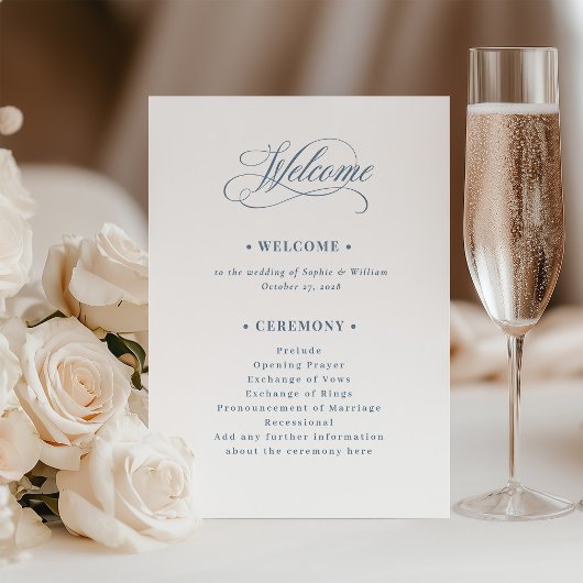 White and Dusty Blue | Luxe Wedding Welcome Programmakaart