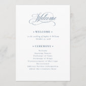 White and Dusty Blue | Luxe Wedding Welcome Programmakaart (Voorkant)