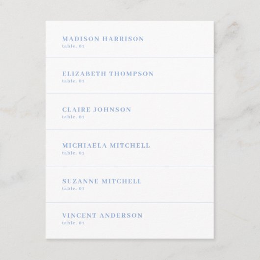 White and Dusty Blue Wedding Place Name Card DIY Kaart (Voorkant)
