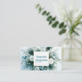 White and Dusty Blue Winter Floral Gold Frame Visitekaartje (Staand voorkant)