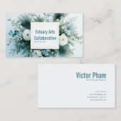 White and Dusty Blue Winter Floral Gold Frame Visitekaartje (Voorkant / Achterkant)