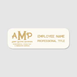 White and Gold 3 Letter Monogram Business Employee Naamplaatje