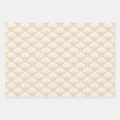 White and Gold Art Deco Fan Flowers Motif Inpakpapier Vel (Voorkant 3)