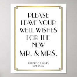 White and Gold Art Deco Gatsby Guestbook Sign 8x10 Poster