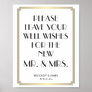 White and Gold Art Deco Gatsby Guestbook Sign 8x10 Poster