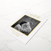 White and Gold Calligraphy Photo Save the Date Folie Uitnodiging (Gedraaid)