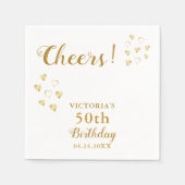 White and Gold Cheers Custom Name 50th Birthday Servet (Voorkant)