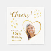 White and Gold Cheers Custom Photo 50th Birthday Servet (Voorkant)