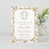 White and Gold Chinoiserie Crest Photo Wedding Save The Date (Staand voorkant)