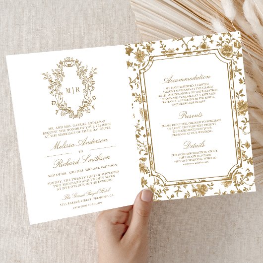 White and Gold Chinoiserie Crest QR Code Wedding