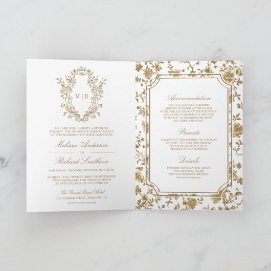White and Gold Chinoiserie Crest QR Code Wedding (Binnen)