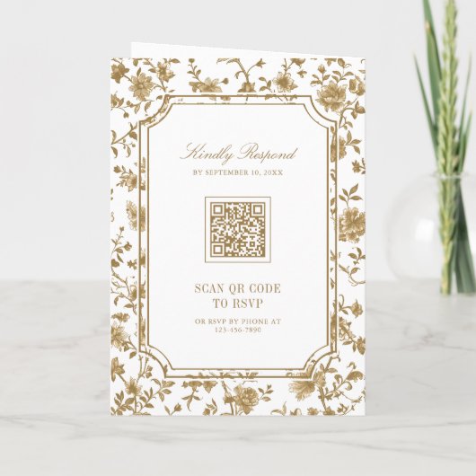White and Gold Chinoiserie Crest QR Code Wedding (Achterkant)