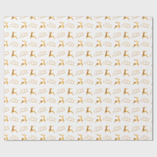 White and Gold Christmas Reindeers Cadeaupapier (Vlak)