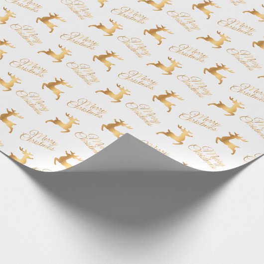 White and Gold Christmas Reindeers Cadeaupapier (Hoek)