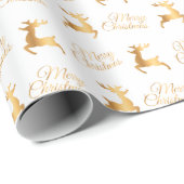 White and Gold Christmas Reindeers Cadeaupapier (Rol Hoek)