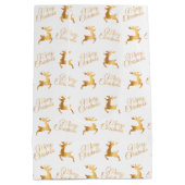 White and Gold Christmas Reindeers Medium Cadeauzakje (Achterkant)
