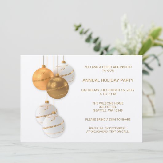 White and Gold Elegant Corporate Holiday Party Kaart (Staand voorkant)