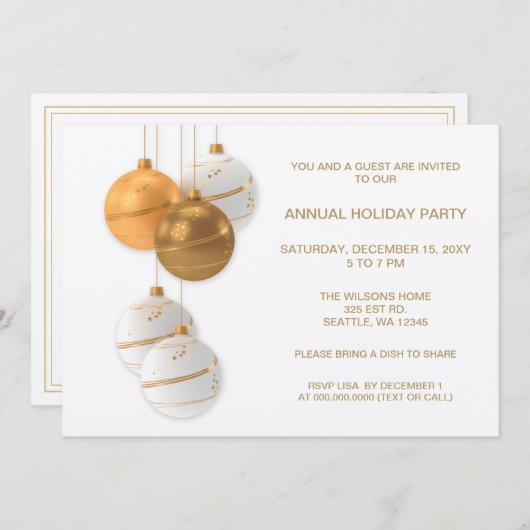 White and Gold Elegant Corporate Holiday Party Kaart (Voorkant / Achterkant)