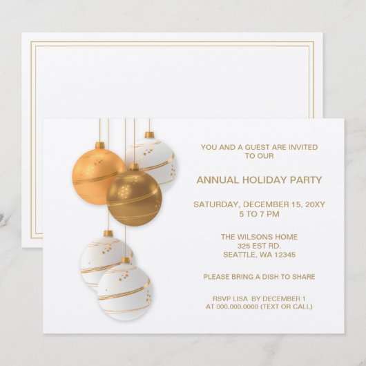 White and Gold Elegant Corporate Holiday Party Kaart (Voorkant / Achterkant)