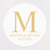 White and Gold Elegant Monogram Wedding Favor Labels (Design 2)