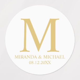 White and Gold Elegant Monogram Wedding Favor Labels