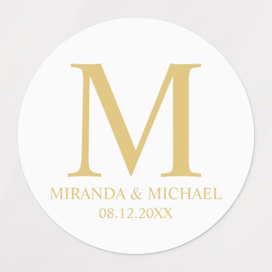 White and Gold Elegant Monogram Wedding Favor Labels (Design 1)
