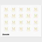 White and Gold Elegant Monogram Wedding Favor Ronde Sticker (Vel)