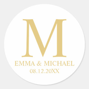 White and Gold Elegant Monogram Wedding Favor Ronde Sticker