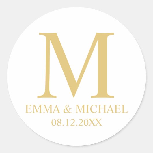 White and Gold Elegant Monogram Wedding Favor Ronde Sticker (Voorkant)