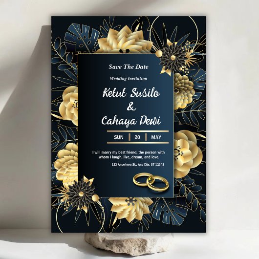White and Gold Elegant Wedding Invitation Kaart