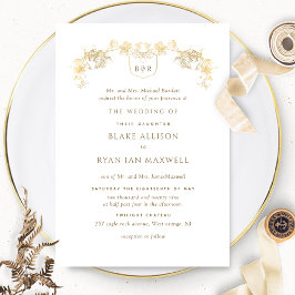White and Gold Enchanting Monogram Formele bruilof Kaart
